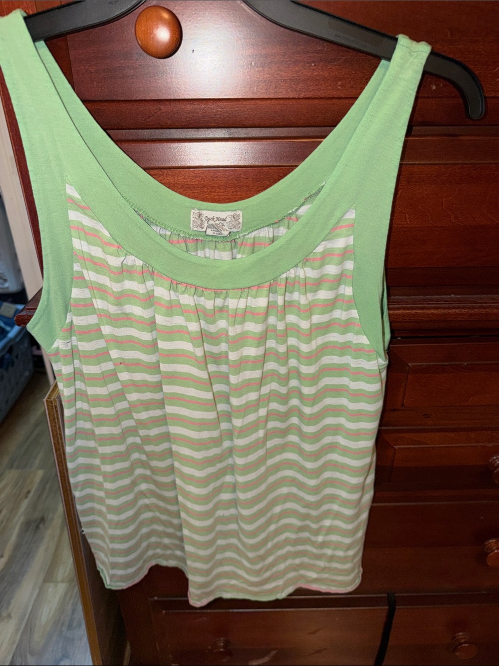Duck Head Light Green and White Striped Tank Top